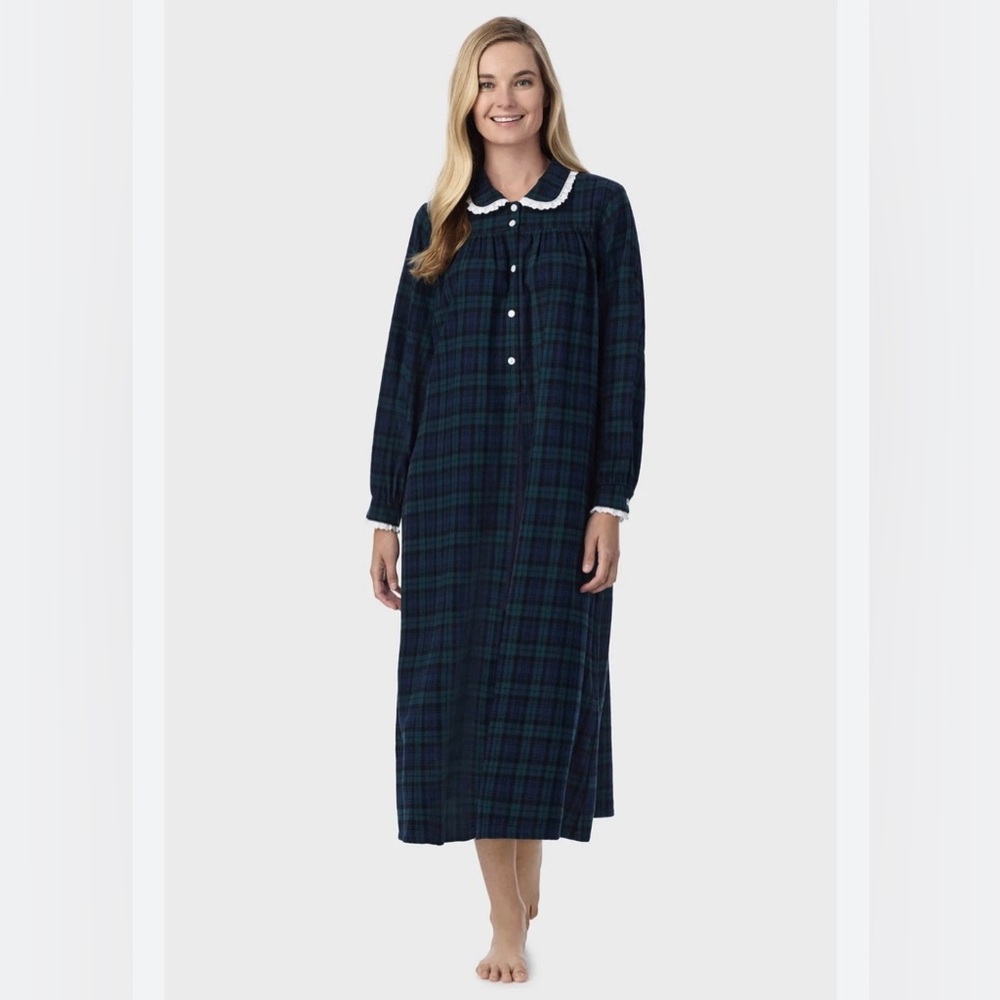 Lanz Of Salzburg Cotton Flannel Nightgown Plaid Peter Pan Collar Size Large